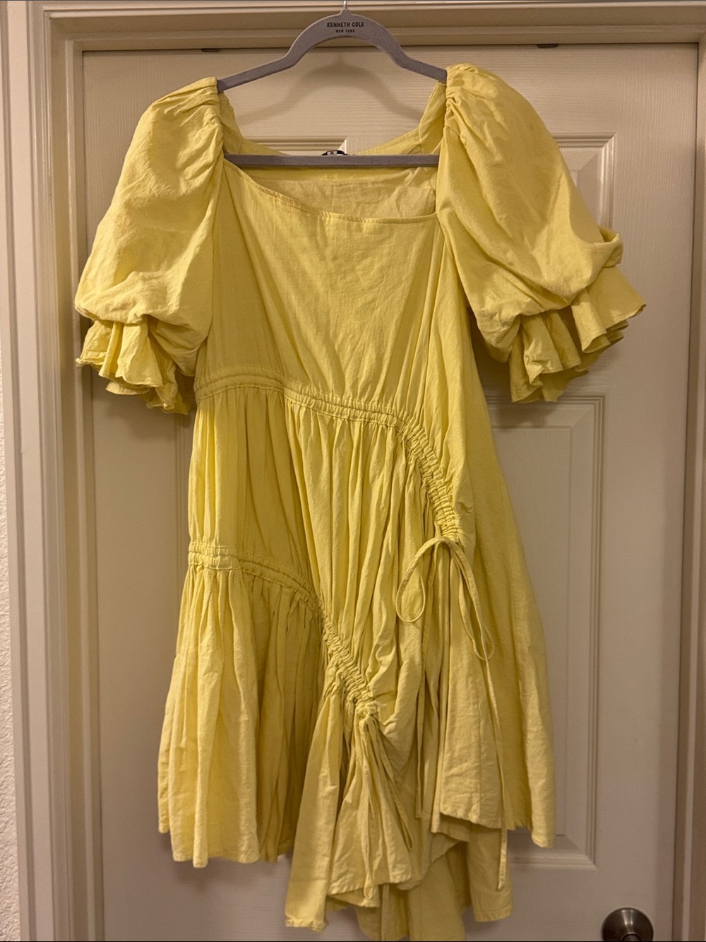 Moon River Yellow Asymmetrical Puff-Sleeve Dress